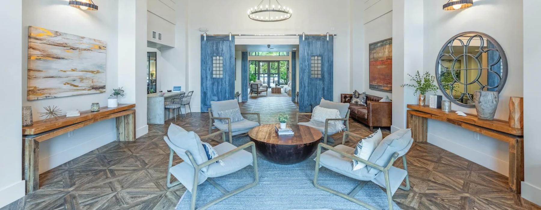 lounge with modern decor and ample seating