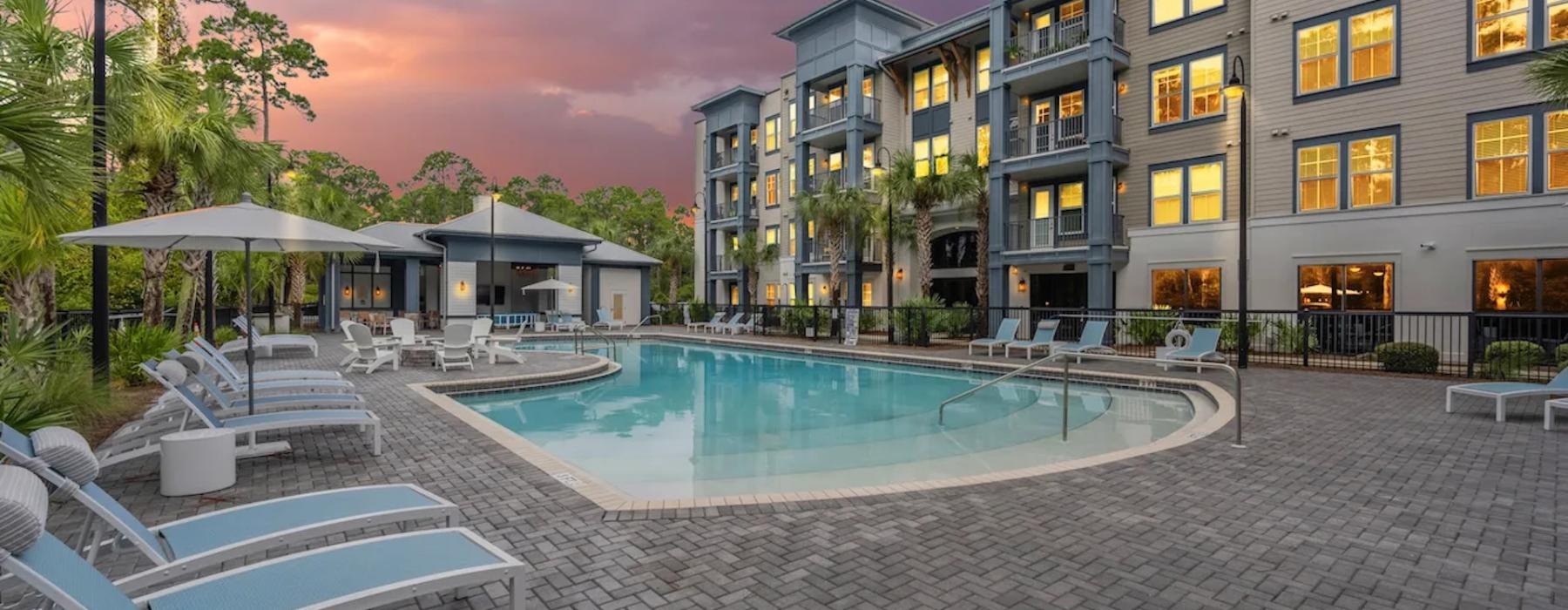 a pool in a courtyard